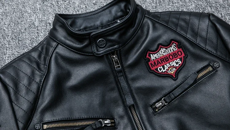 2025 New Black Embroidery Skull Motorcycle Leather Jackets Natural Cowhide Moto Jacket Biker Leather Coat Slim Clothing