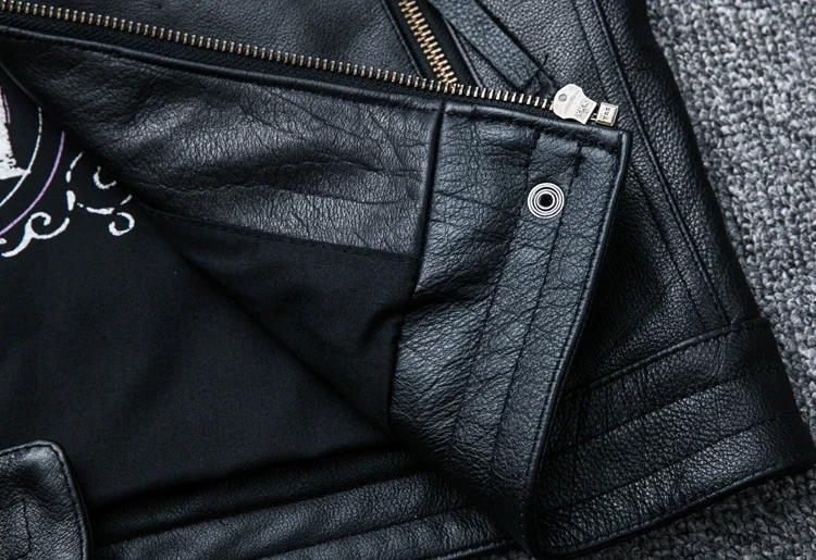 2025 New Black Embroidery Skull Motorcycle Leather Jackets Natural Cowhide Moto Jacket Biker Leather Coat Slim Clothing