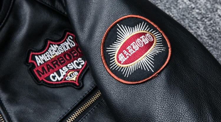 2025 New Black Embroidery Skull Motorcycle Leather Jackets Natural Cowhide Moto Jacket Biker Leather Coat Slim Clothing