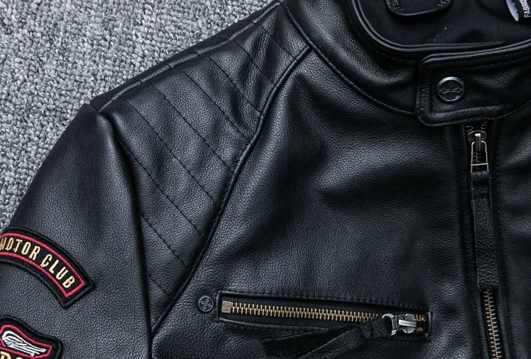 2025 New Black Embroidery Skull Motorcycle Leather Jackets Natural Cowhide Moto Jacket Biker Leather Coat Slim Clothing