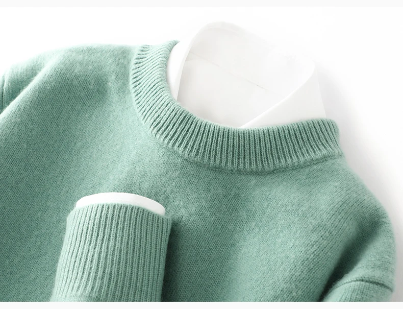 Men's 100% Pure Wool Cashmere Sweater O-Neck Pullover Knit Sweater Autumn and Winter New Long Sleeve High-End Jumpers Thick Tops