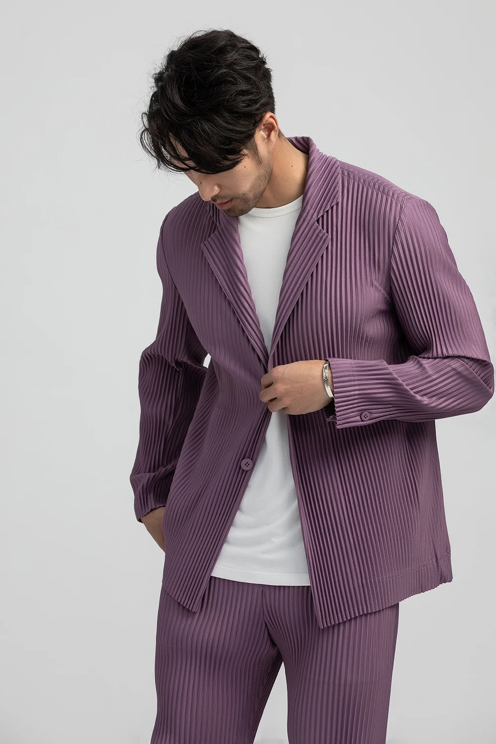 Miyake Pleated Blazer Black Suits For Men High Quality Casual Japanese Style Blazers Stretch Fabric Slim Fit Coat