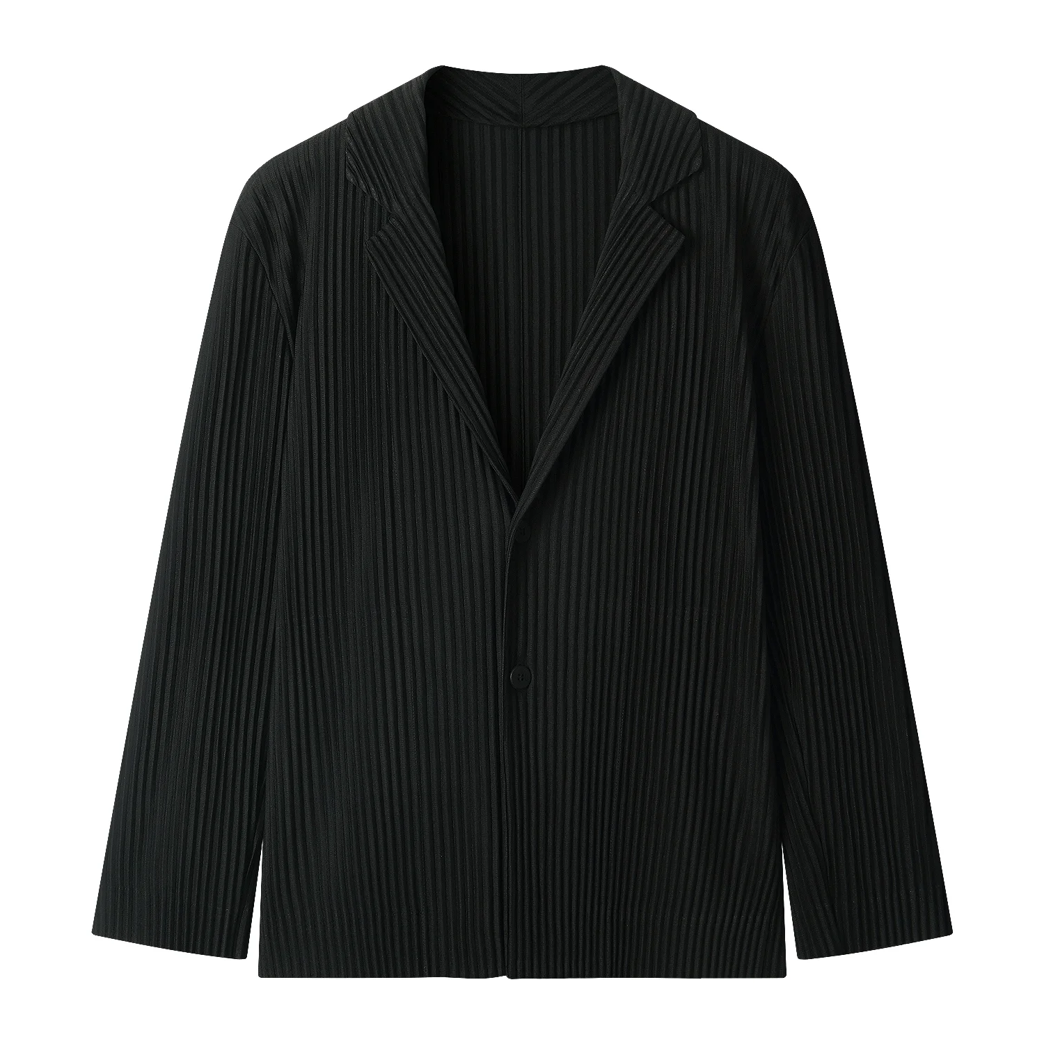 Miyake Pleated Blazer Black Suits For Men High Quality Casual Japanese Style Blazers Stretch Fabric Slim Fit Coat