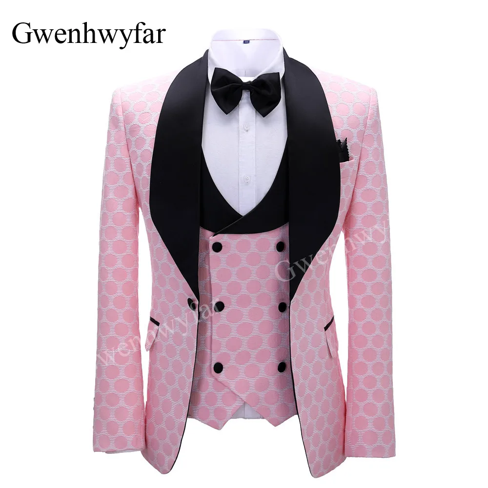 Gwenhwyfar New Polka Dot Suit for Men Custom Made Shawl Lapel Blazer Vest with Pants 2027 Fashion Wedding Tuxedos Groomsmen Wear
