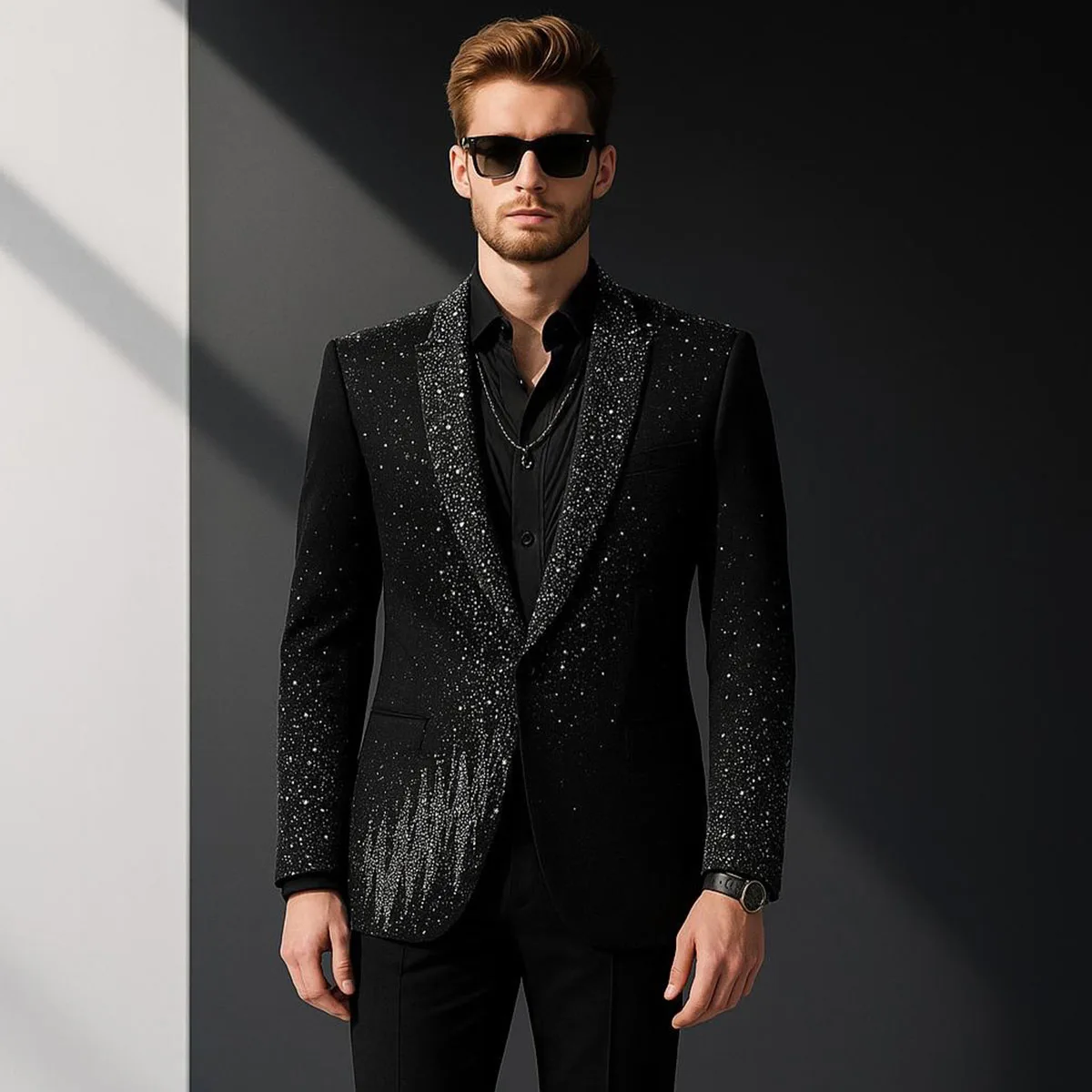 Customized Shiny Rhinestones Diamond Men Suits 2 Pieces Sets Ropa Hombre Peaked Lapel Groom Tuxedos Male Party Prom Blazer