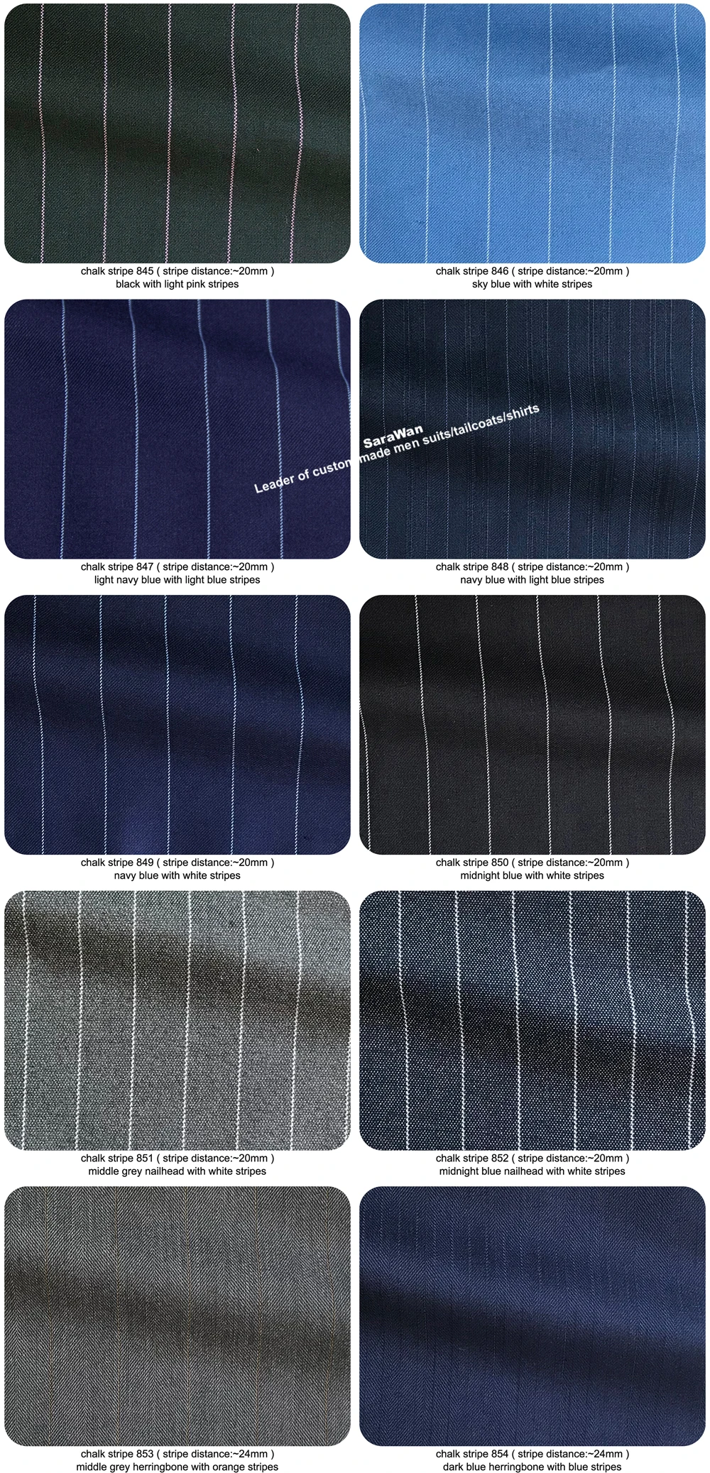 Mens Chalk Stripe Suit Custom Made Light Navy Blue Mens Striped Suit With Ticket Pocket,Tailored Single Breasted Suit Peak Lapel