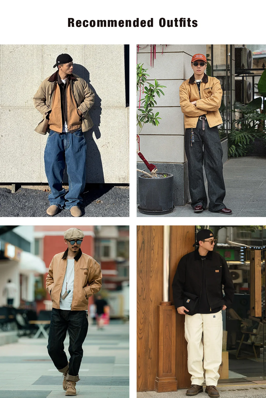 Maden Men's Retro J001 Detroit Jacket Lapel Collar Hunting Coat Heavyweight Canvas Work Jackets with Zipper for Spring Fall