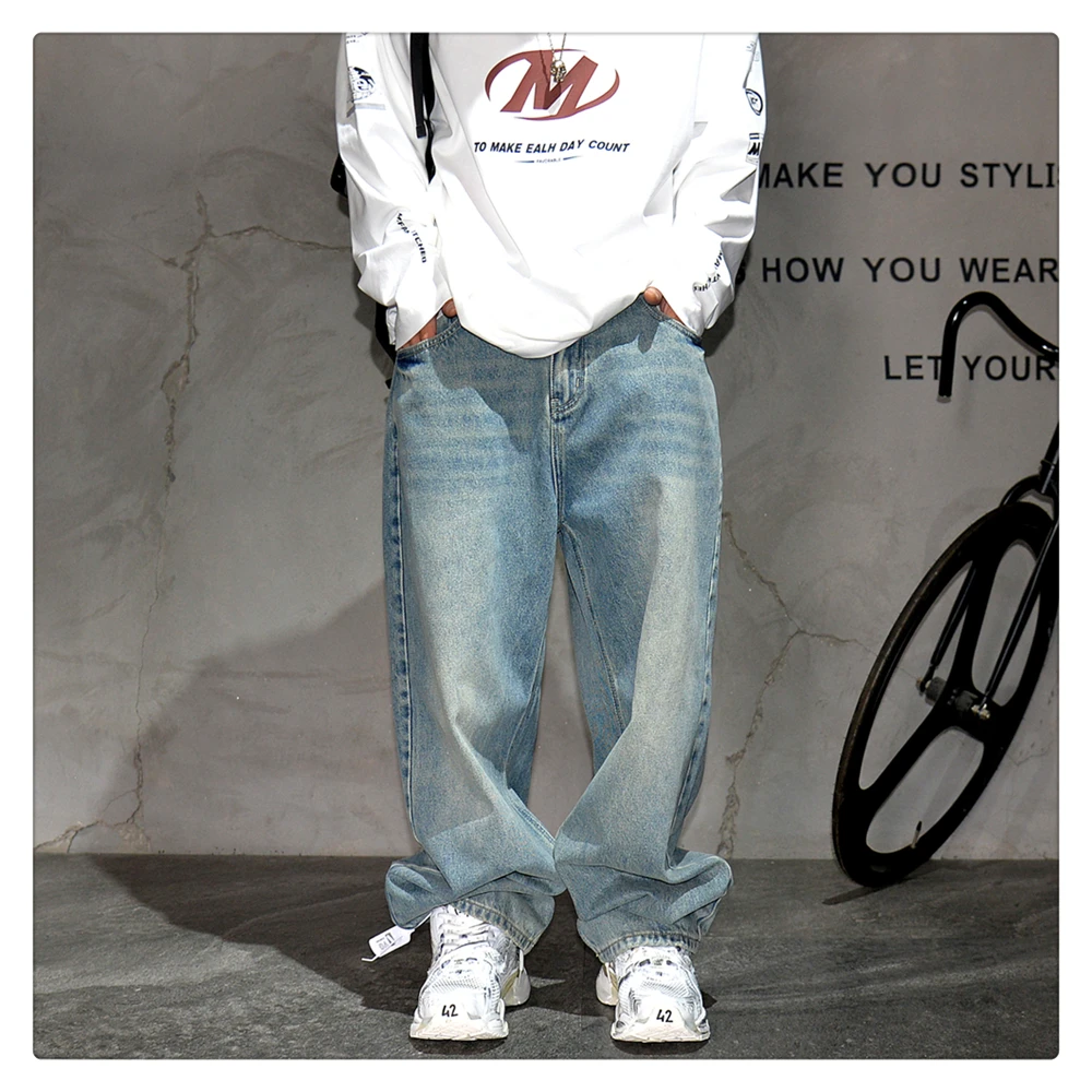 Japanese Vintage Distressed Baggy Jeans Men Clothing Harajuku Casual Denim Cargo Pants Korean Fashion Hip Hop Trousers Male