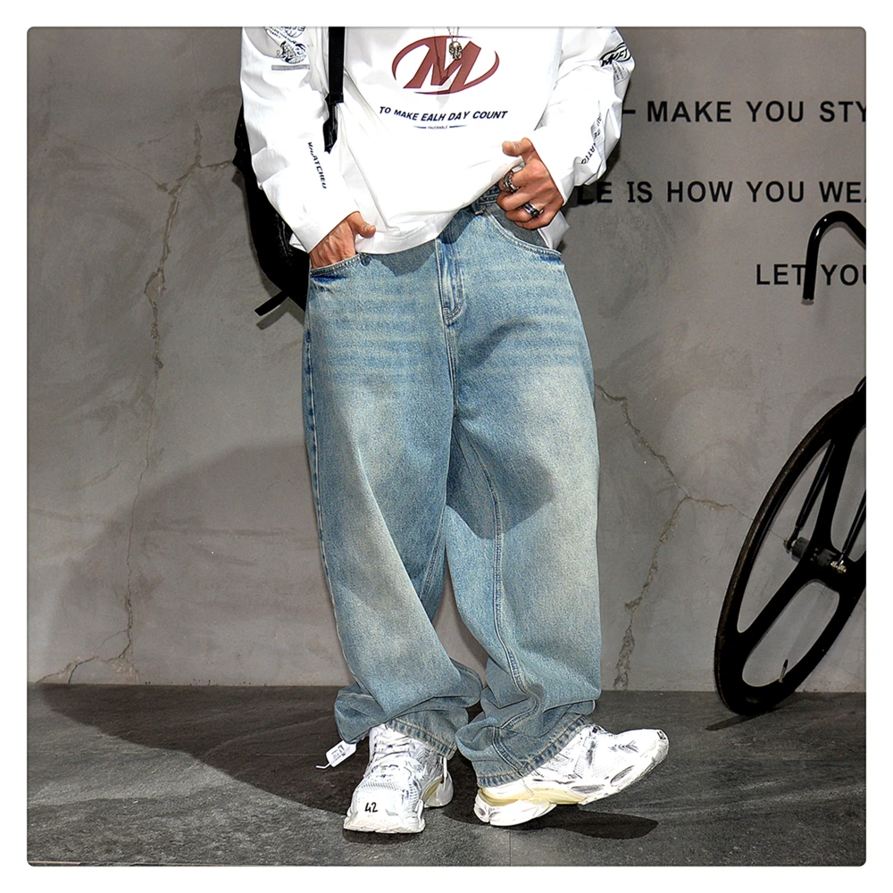 Japanese Vintage Distressed Baggy Jeans Men Clothing Harajuku Casual Denim Cargo Pants Korean Fashion Hip Hop Trousers Male