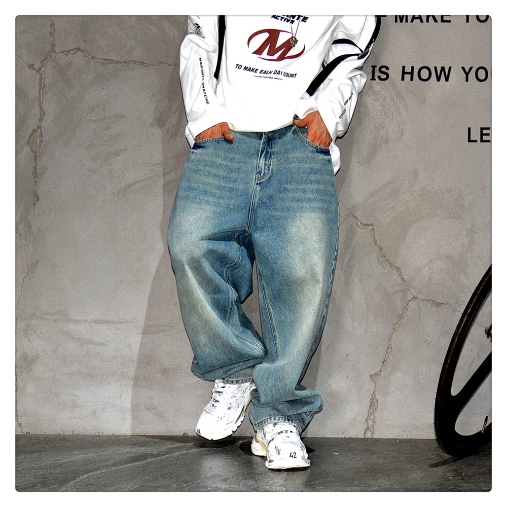 Japanese Vintage Distressed Baggy Jeans Men Clothing Harajuku Casual Denim Cargo Pants Korean Fashion Hip Hop Trousers Male