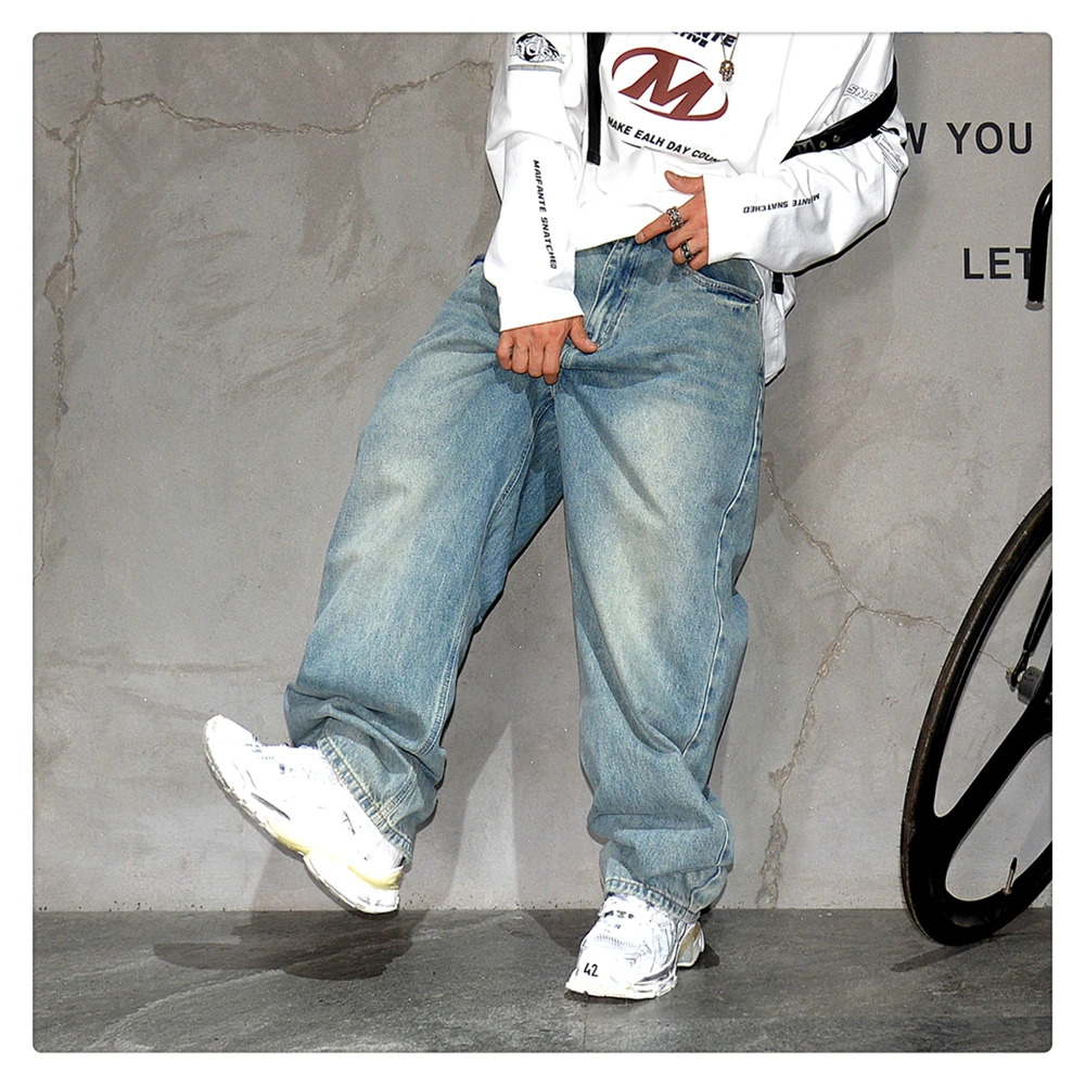Japanese Vintage Distressed Baggy Jeans Men Clothing Harajuku Casual Denim Cargo Pants Korean Fashion Hip Hop Trousers Male