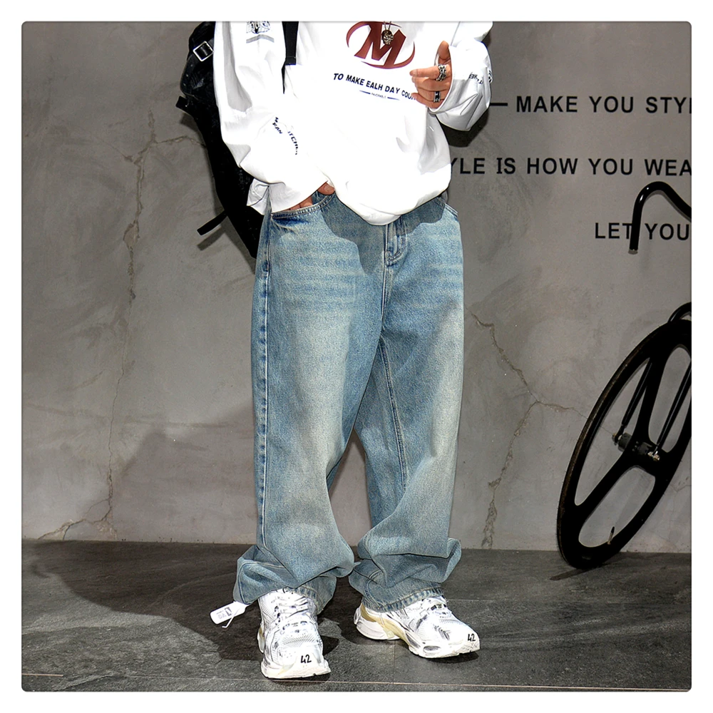 Japanese Vintage Distressed Baggy Jeans Men Clothing Harajuku Casual Denim Cargo Pants Korean Fashion Hip Hop Trousers Male