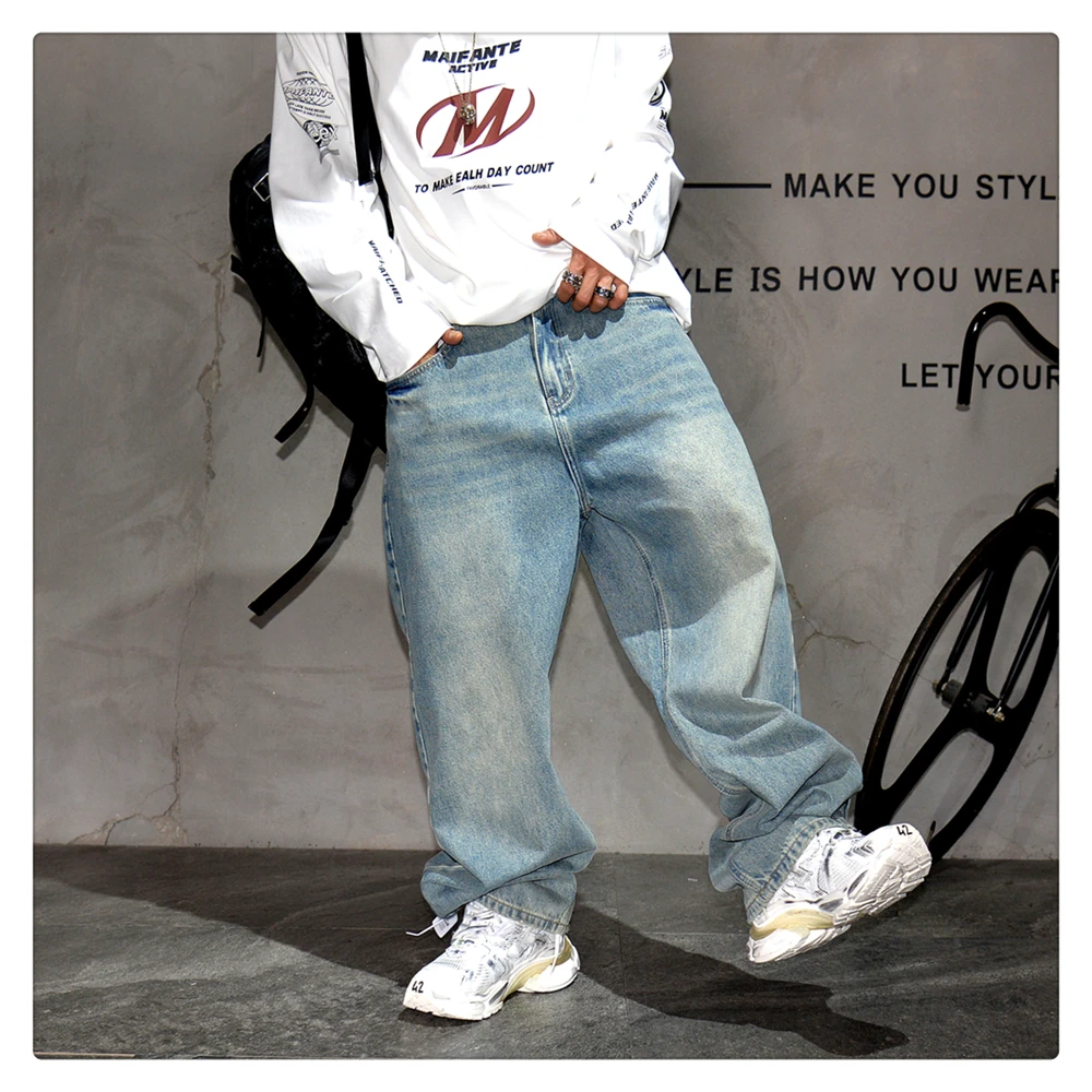 Japanese Vintage Distressed Baggy Jeans Men Clothing Harajuku Casual Denim Cargo Pants Korean Fashion Hip Hop Trousers Male