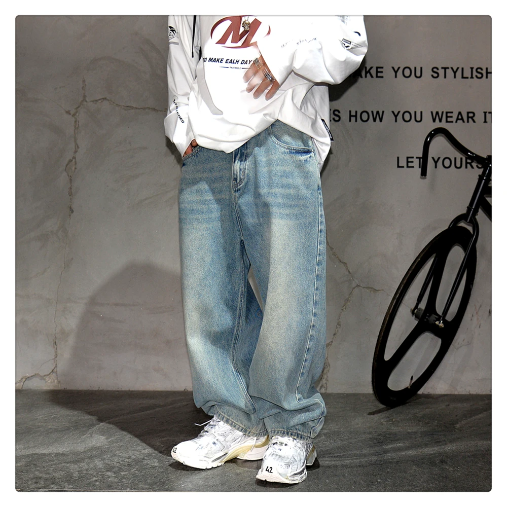 Japanese Vintage Distressed Baggy Jeans Men Clothing Harajuku Casual Denim Cargo Pants Korean Fashion Hip Hop Trousers Male