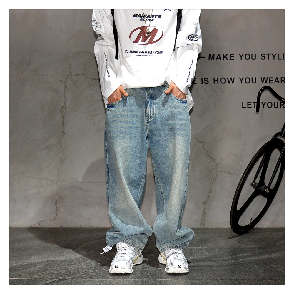Japanese Vintage Distressed Baggy Jeans Men Clothing Harajuku Casual Denim Cargo Pants Korean Fashion Hip Hop Trousers Male