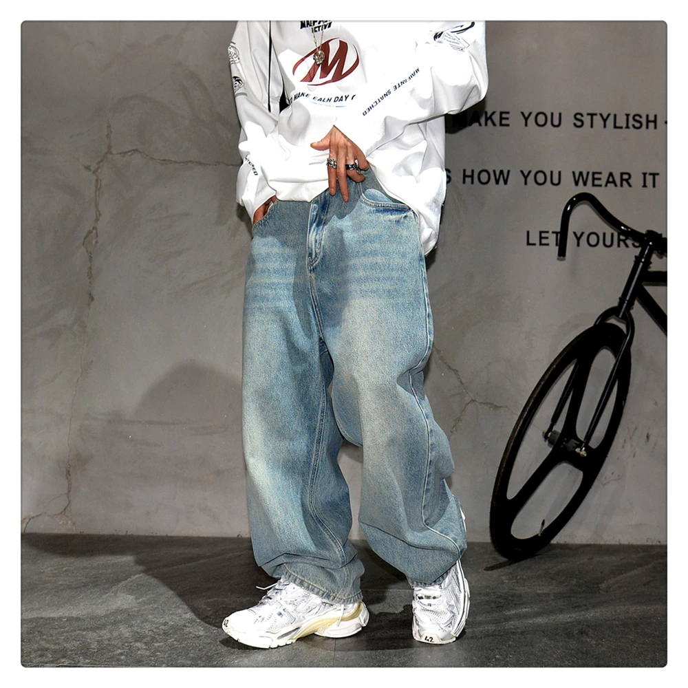 Japanese Vintage Distressed Baggy Jeans Men Clothing Harajuku Casual Denim Cargo Pants Korean Fashion Hip Hop Trousers Male