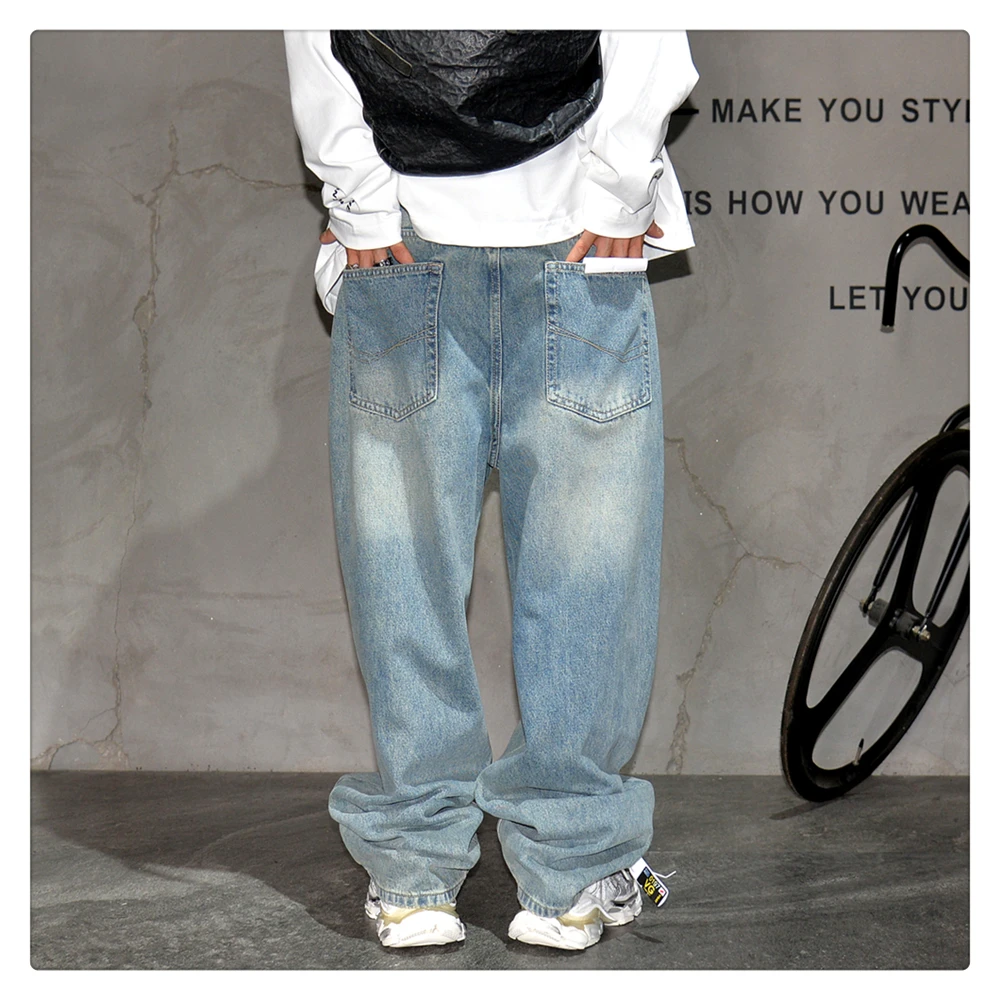 Japanese Vintage Distressed Baggy Jeans Men Clothing Harajuku Casual Denim Cargo Pants Korean Fashion Hip Hop Trousers Male
