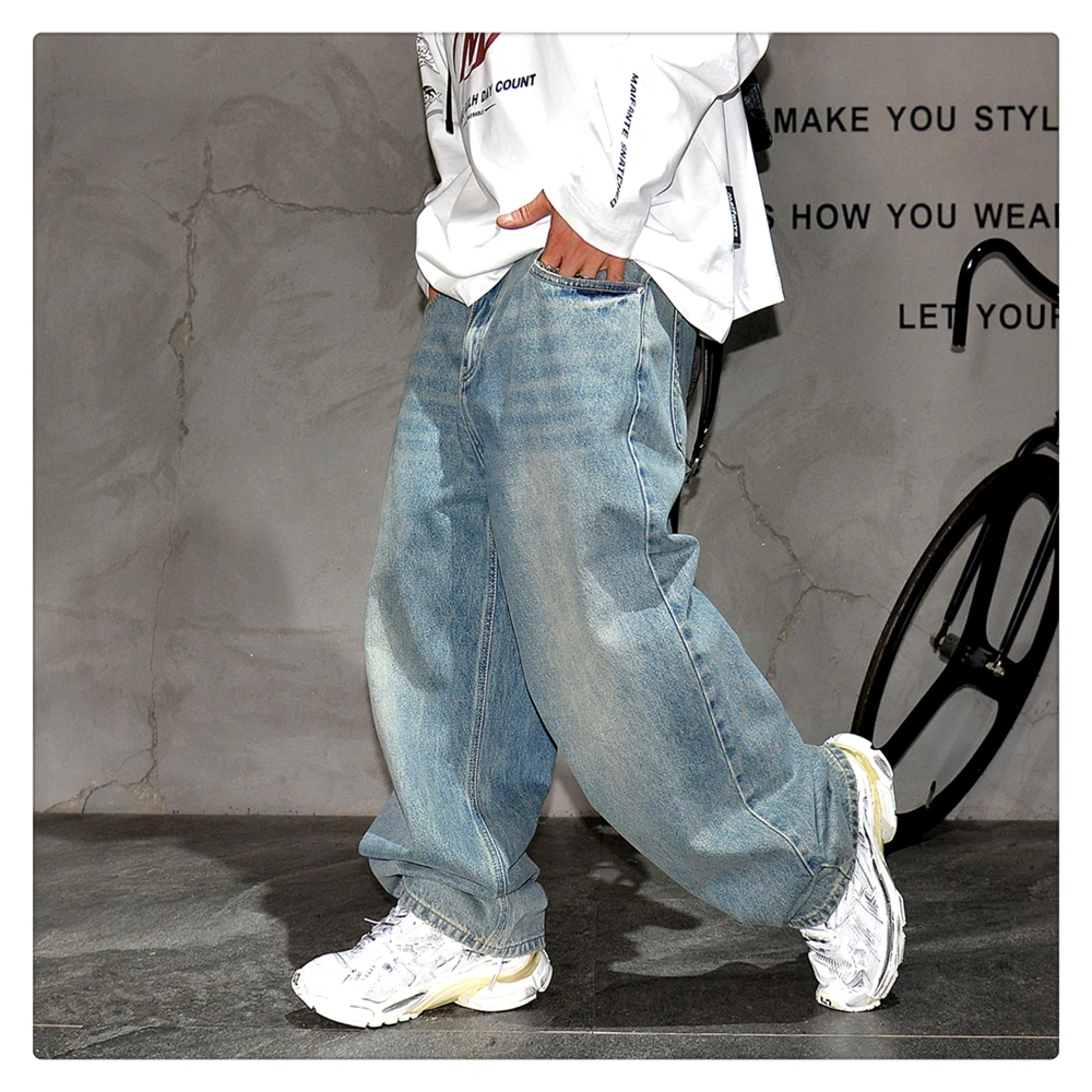 Japanese Vintage Distressed Baggy Jeans Men Clothing Harajuku Casual Denim Cargo Pants Korean Fashion Hip Hop Trousers Male