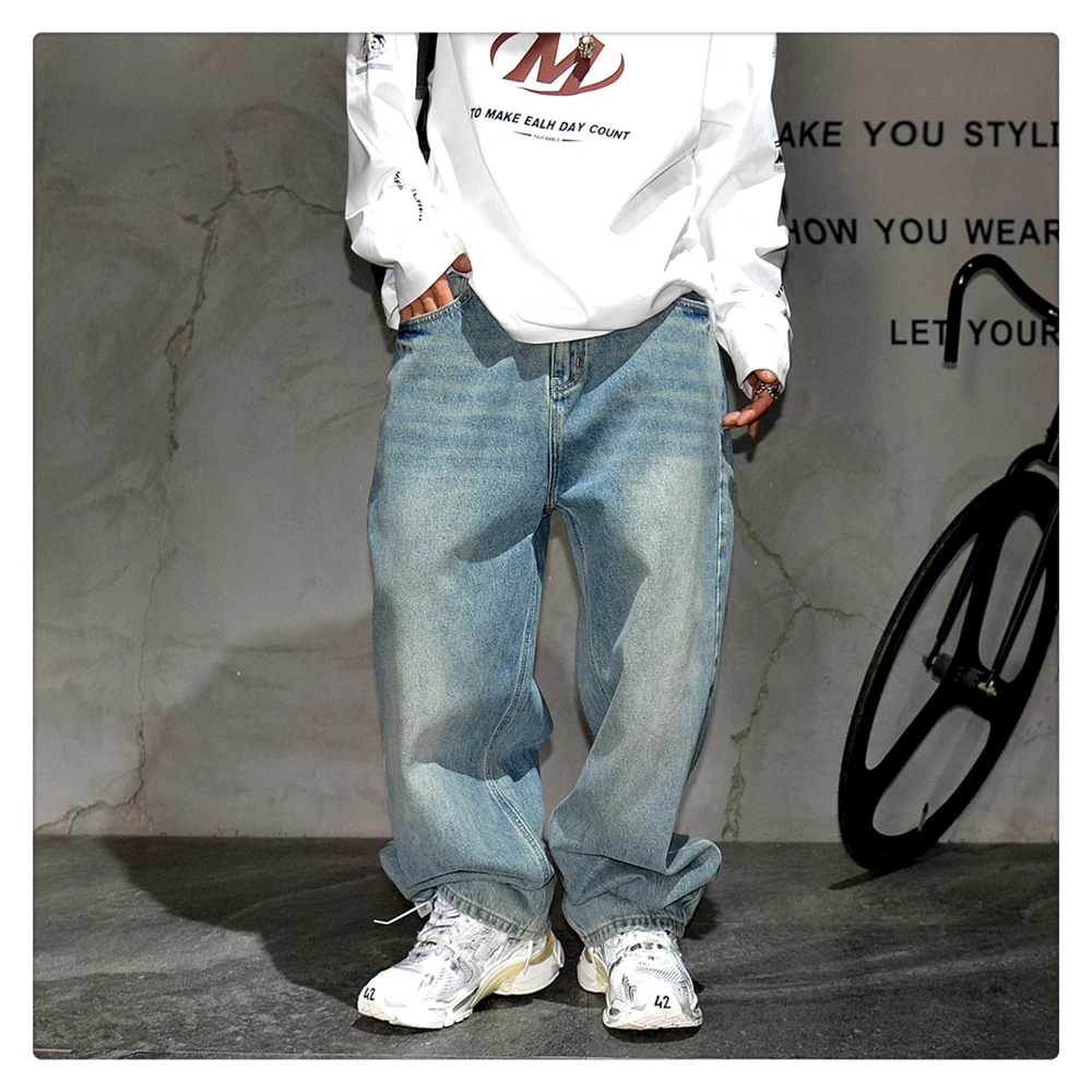 Japanese Vintage Distressed Baggy Jeans Men Clothing Harajuku Casual Denim Cargo Pants Korean Fashion Hip Hop Trousers Male