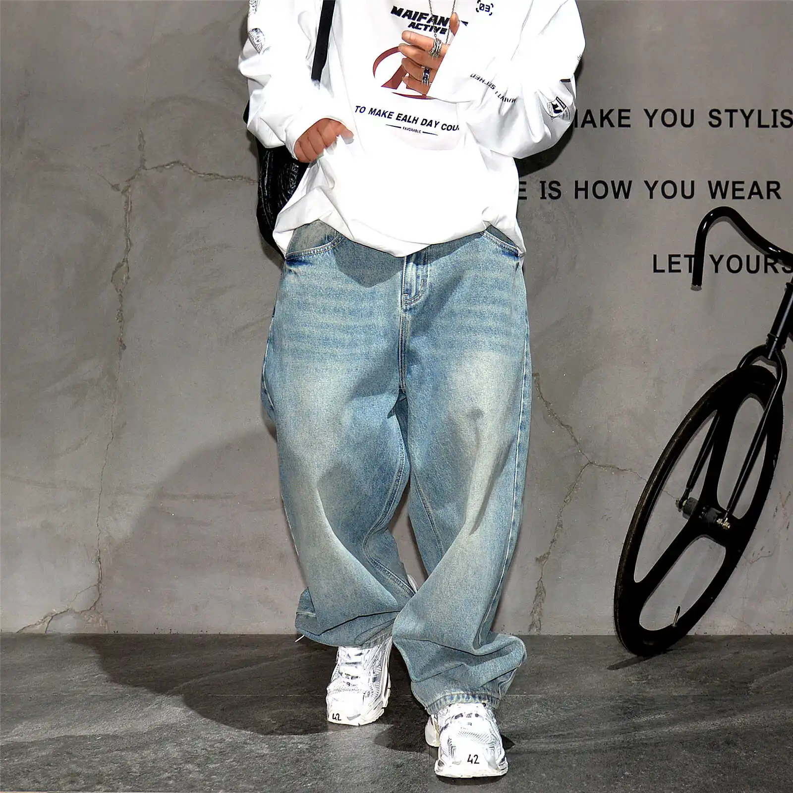 Japanese Vintage Distressed Baggy Jeans Men Clothing Harajuku Casual Denim Cargo Pants Korean Fashion Hip Hop Trousers Male