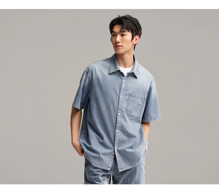 Semir Short Sleeve Shirt Men 2024 New Summer Version Trendy Vintage Denim Jacket