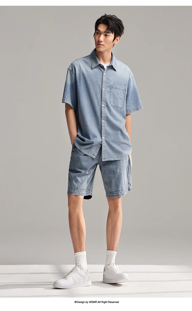 Semir Short Sleeve Shirt Men 2024 New Summer Version Trendy Vintage Denim Jacket