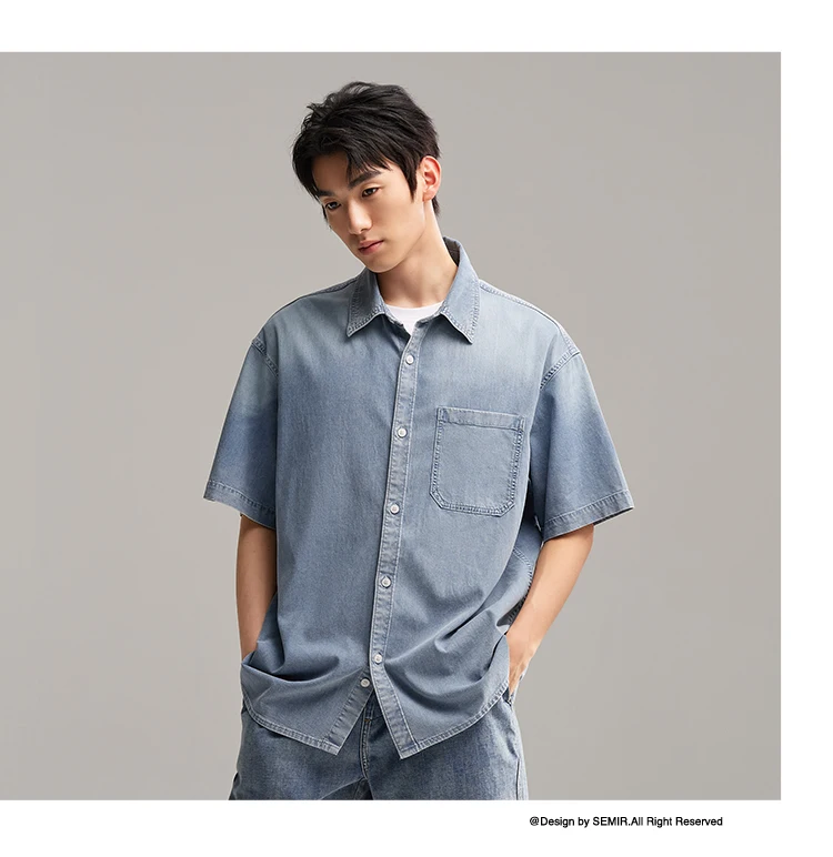 Semir Short Sleeve Shirt Men 2024 New Summer Version Trendy Vintage Denim Jacket
