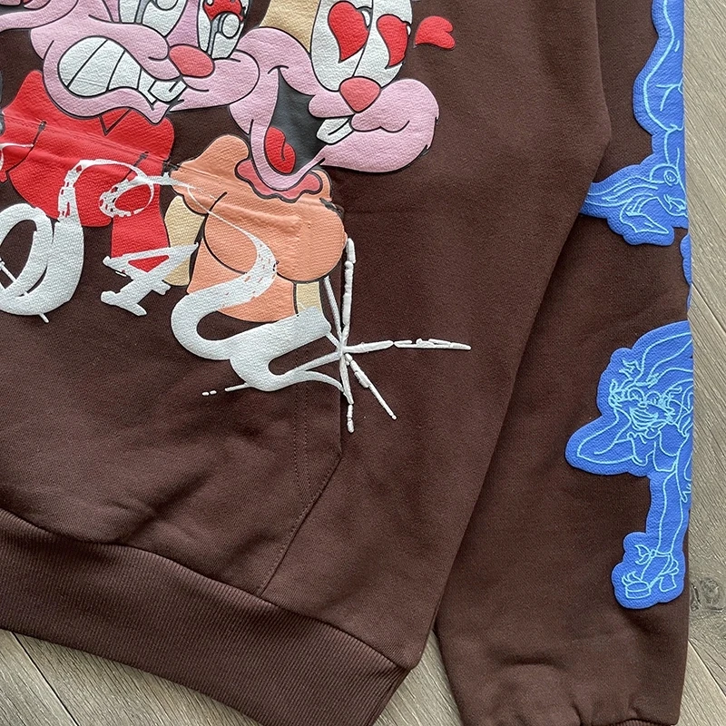 Frosted Print on Colorful Cartoon Rabbit Pullover Men Women High Quality Hoodie