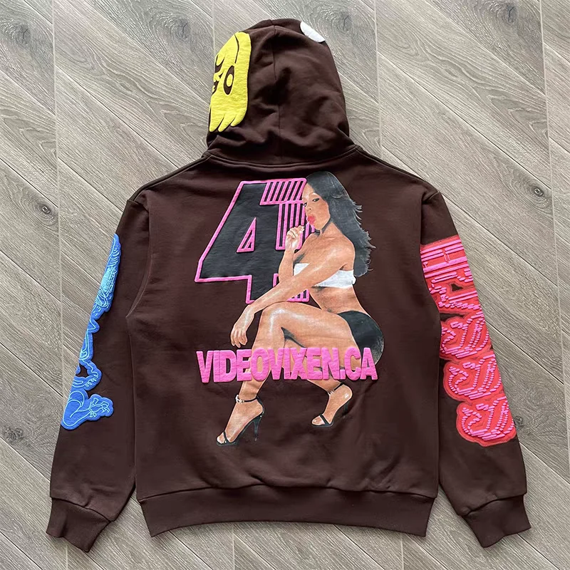 Frosted Print on Colorful Cartoon Rabbit Pullover Men Women High Quality Hoodie