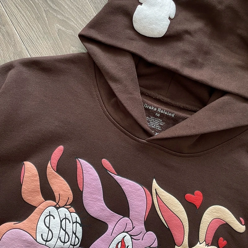 Frosted Print on Colorful Cartoon Rabbit Pullover Men Women High Quality Hoodie