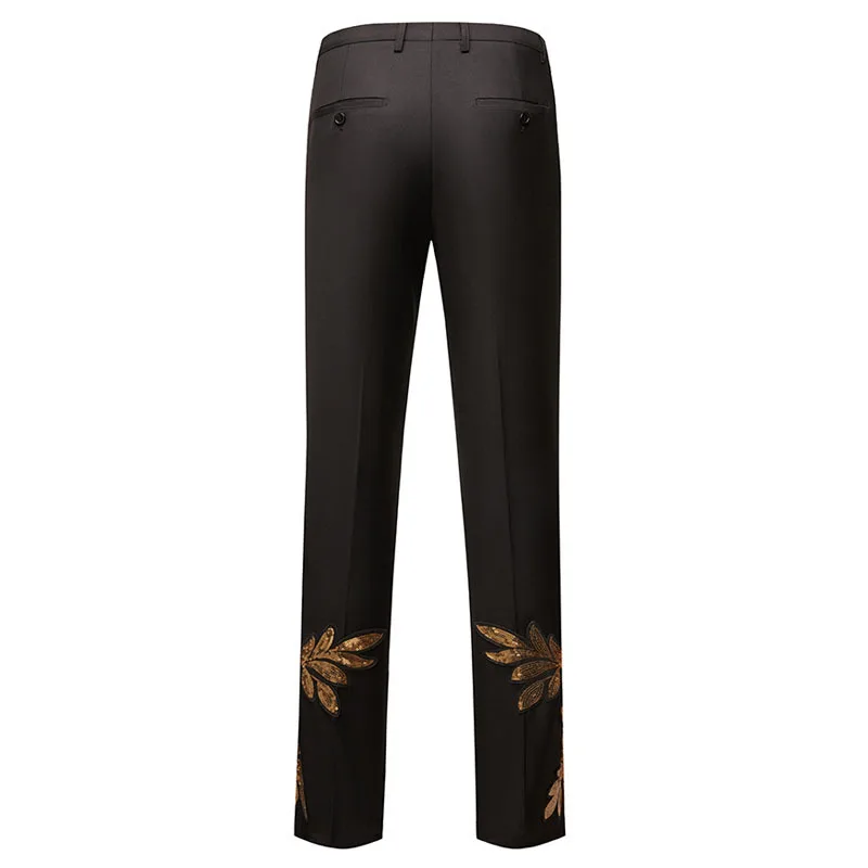 Men's Gold Sequin Applique Fashion Trend Suit Set High-Quality Casual Jacket And Western Pants Two-Piece Ensemble