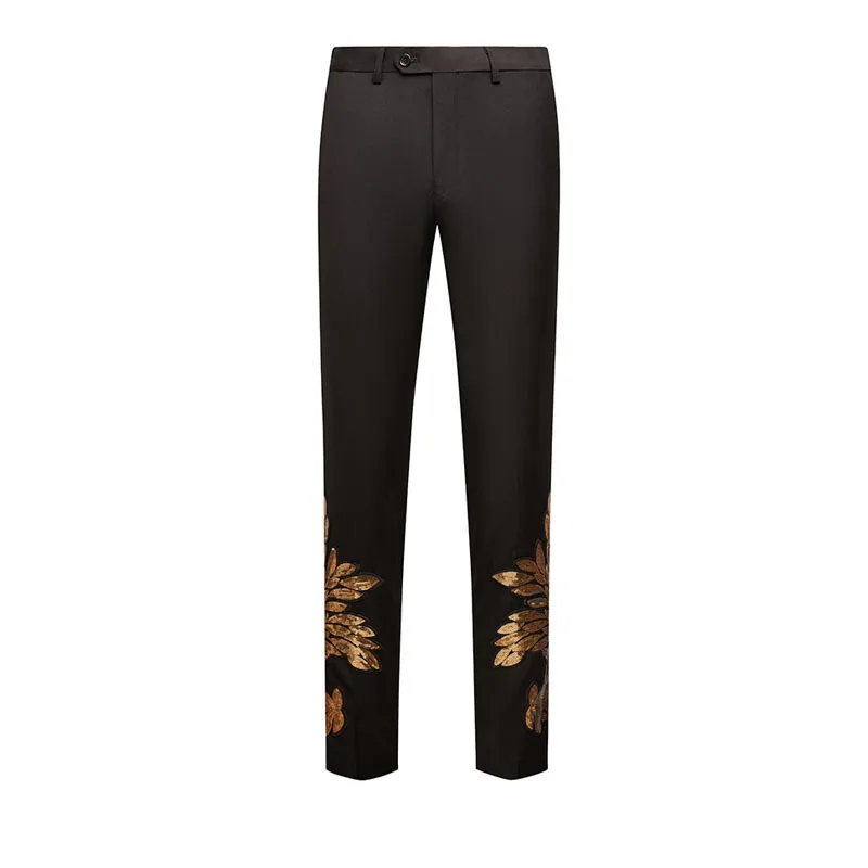 Men's Gold Sequin Applique Fashion Trend Suit Set High-Quality Casual Jacket And Western Pants Two-Piece Ensemble