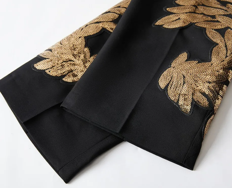 Men's Gold Sequin Applique Fashion Trend Suit Set High-Quality Casual Jacket And Western Pants Two-Piece Ensemble