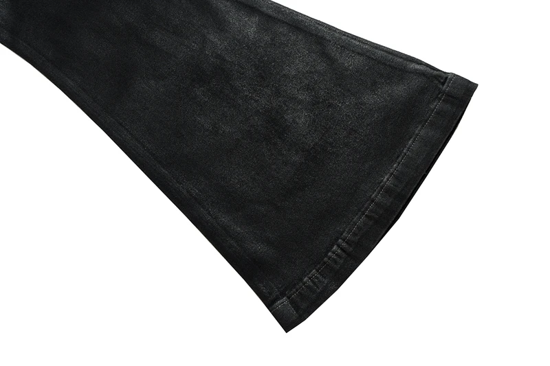 Vintage Batik Coating Black Slim Fit Flare Jeans Elasticity Stretch Ribbon Y2k Streetwear Casual Skinny Bell Bottom Jeans