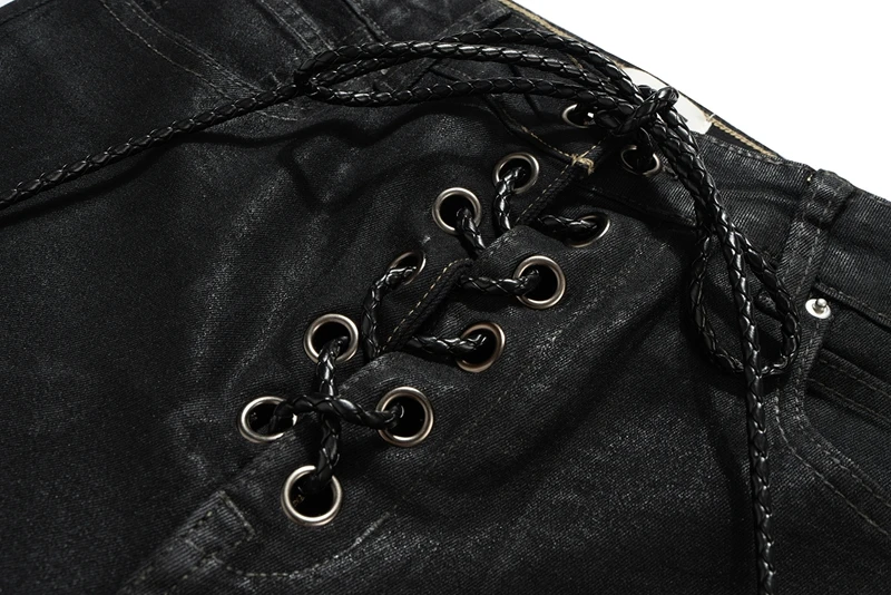 Vintage Batik Coating Black Slim Fit Flare Jeans Elasticity Stretch Ribbon Y2k Streetwear Casual Skinny Bell Bottom Jeans