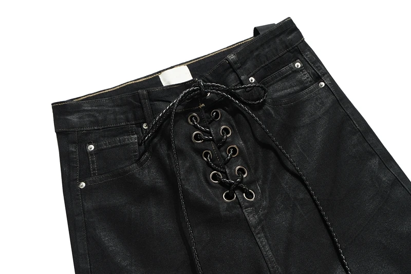 Vintage Batik Coating Black Slim Fit Flare Jeans Elasticity Stretch Ribbon Y2k Streetwear Casual Skinny Bell Bottom Jeans