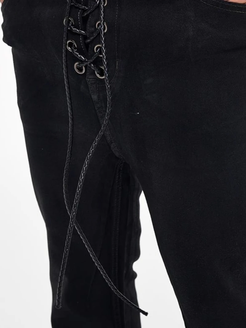 Vintage Batik Coating Black Slim Fit Flare Jeans Elasticity Stretch Ribbon Y2k Streetwear Casual Skinny Bell Bottom Jeans
