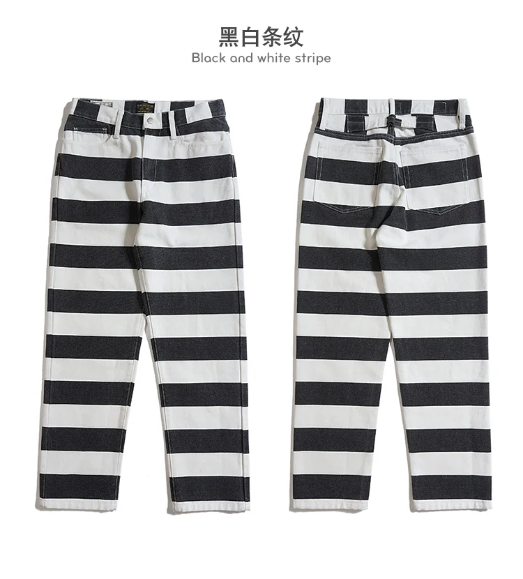 Autumn New American Retro 16oz Heavyweight Striped Cargo Pants Men's Fashion 100% Cotton Washed Thick Canvas Motorcycle Trousers
