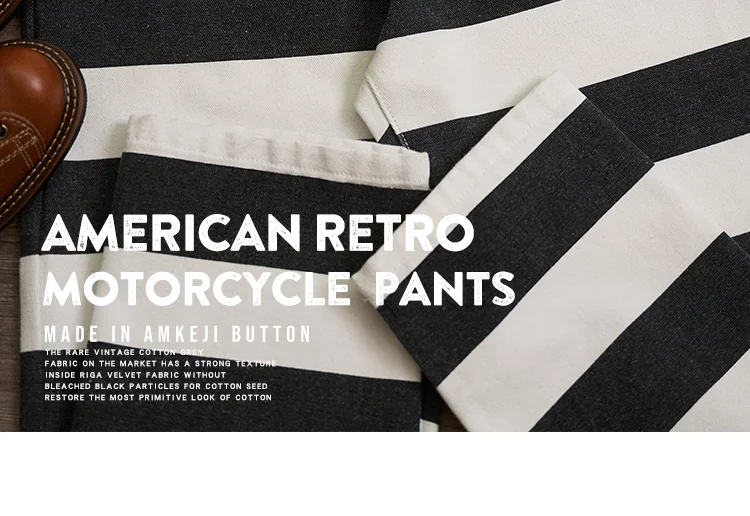 Autumn New American Retro 16oz Heavyweight Striped Cargo Pants Men's Fashion 100% Cotton Washed Thick Canvas Motorcycle Trousers
