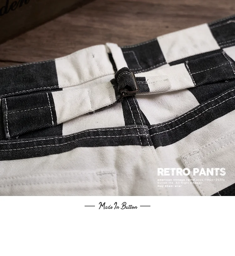 Autumn New American Retro 16oz Heavyweight Striped Cargo Pants Men's Fashion 100% Cotton Washed Thick Canvas Motorcycle Trousers