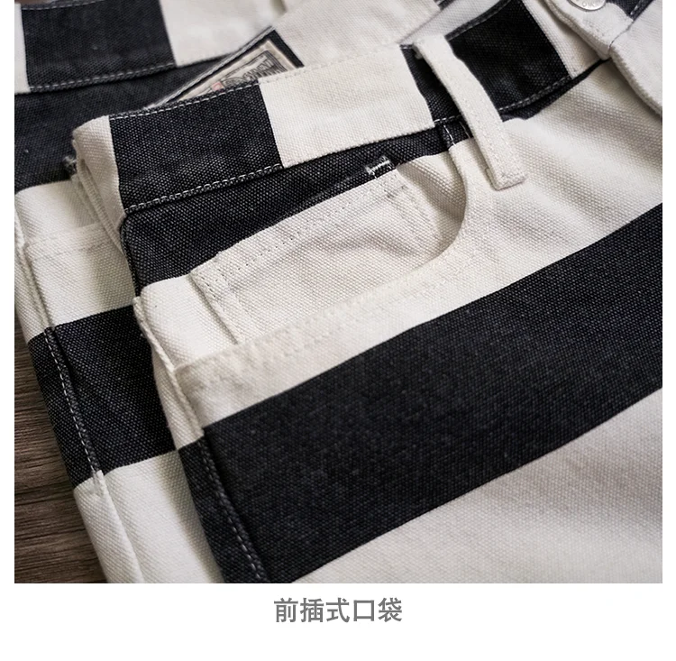 Autumn New American Retro 16oz Heavyweight Striped Cargo Pants Men's Fashion 100% Cotton Washed Thick Canvas Motorcycle Trousers