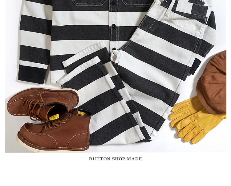 Autumn New American Retro 16oz Heavyweight Striped Cargo Pants Men's Fashion 100% Cotton Washed Thick Canvas Motorcycle Trousers
