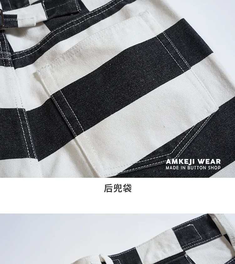 Autumn New American Retro 16oz Heavyweight Striped Cargo Pants Men's Fashion 100% Cotton Washed Thick Canvas Motorcycle Trousers