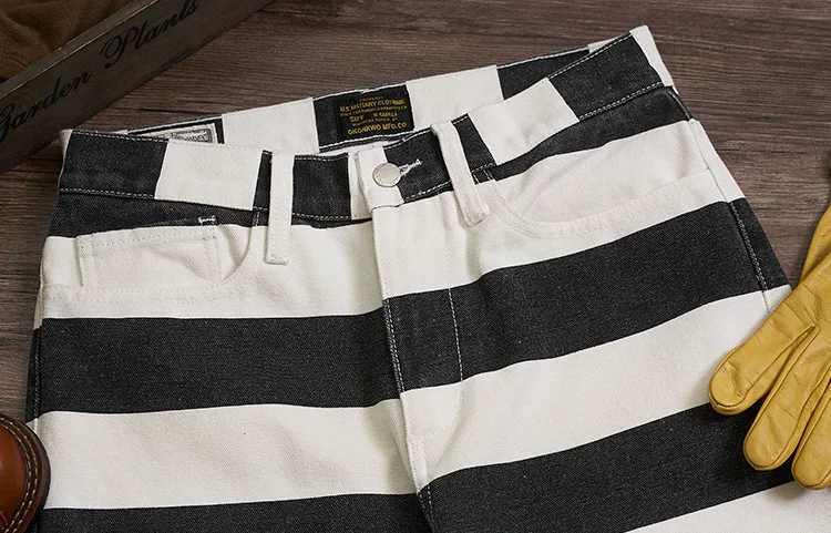 Autumn New American Retro 16oz Heavyweight Striped Cargo Pants Men's Fashion 100% Cotton Washed Thick Canvas Motorcycle Trousers
