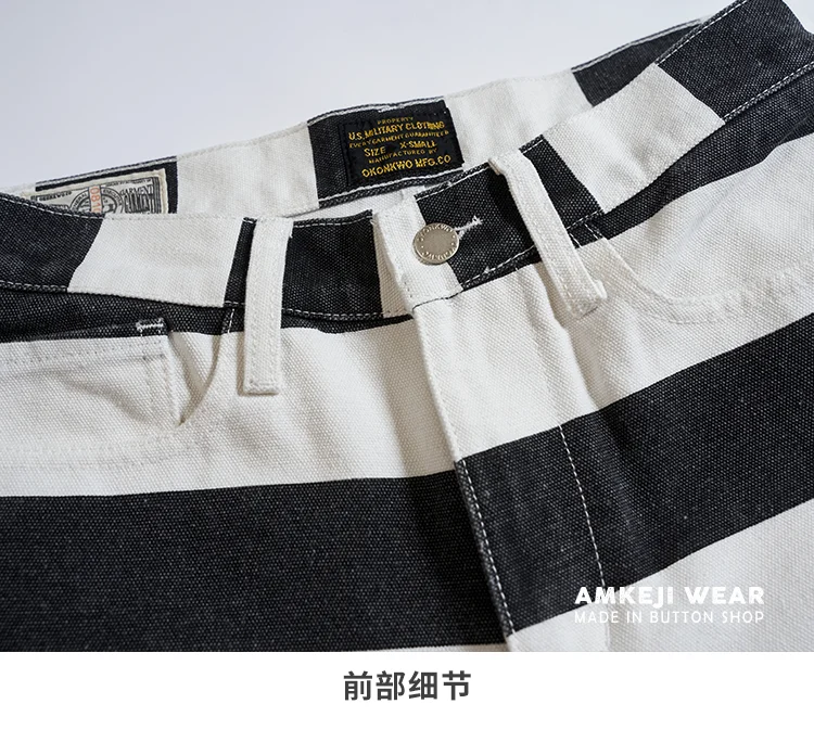 Autumn New American Retro 16oz Heavyweight Striped Cargo Pants Men's Fashion 100% Cotton Washed Thick Canvas Motorcycle Trousers