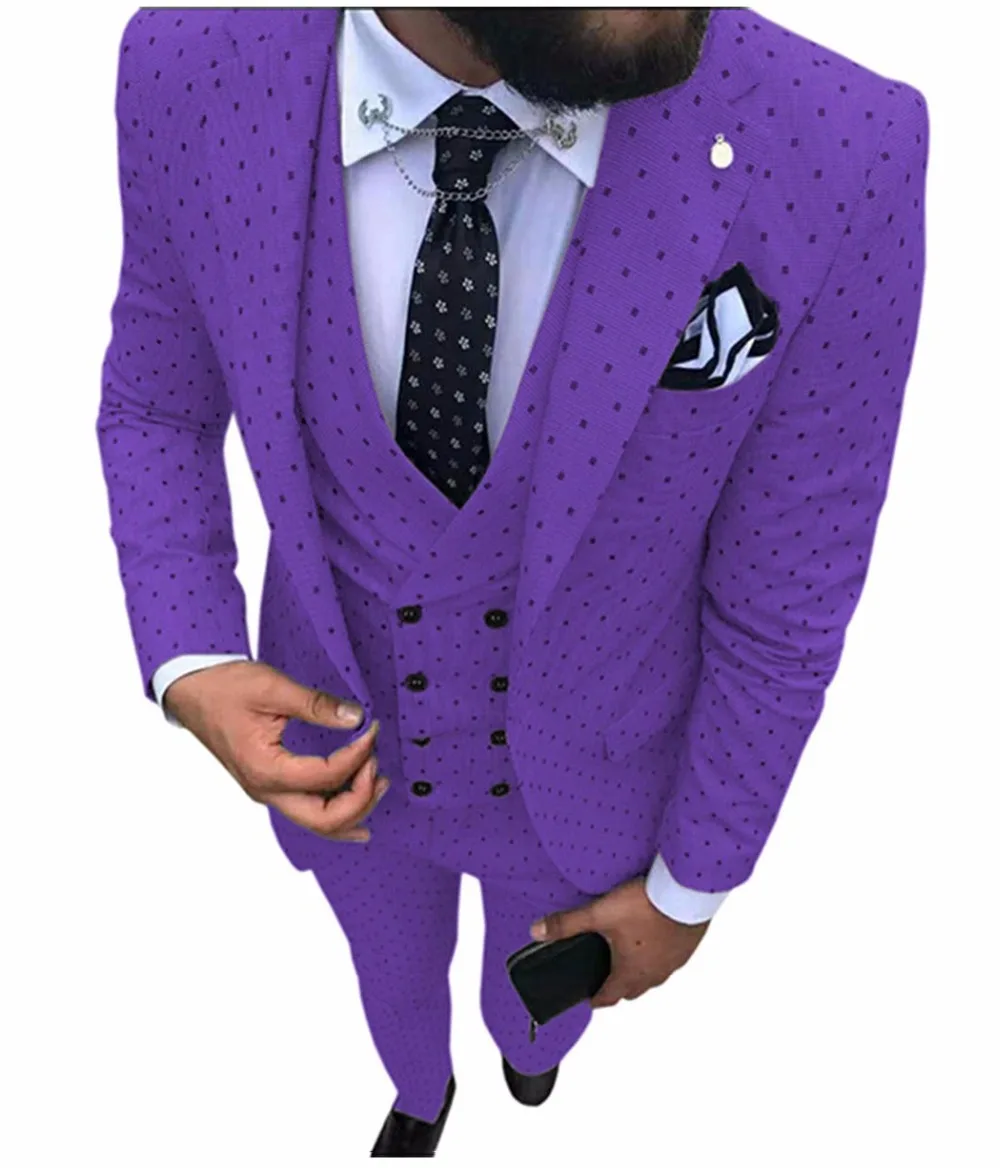 Mens suits Wave point Three Pieces Men Dress Suits Casual Commuter office business suits For Wedding(Blazer+Vest+Pants)