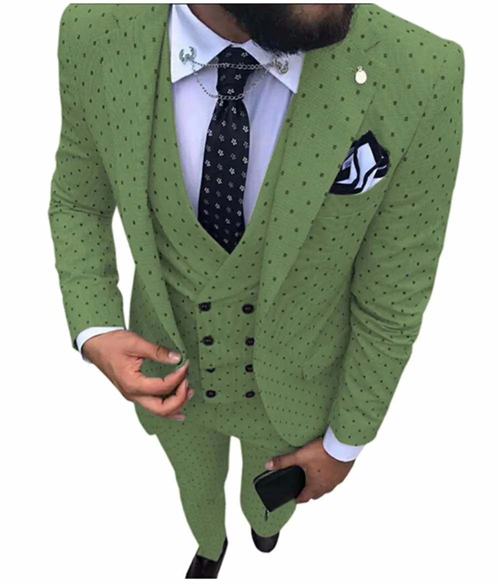 Mens suits Wave point Three Pieces Men Dress Suits Casual Commuter office business suits For Wedding(Blazer+Vest+Pants)