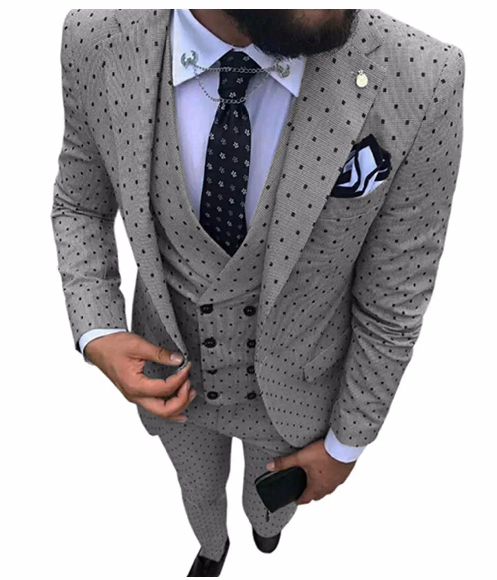 Mens suits Wave point Three Pieces Men Dress Suits Casual Commuter office business suits For Wedding(Blazer+Vest+Pants)