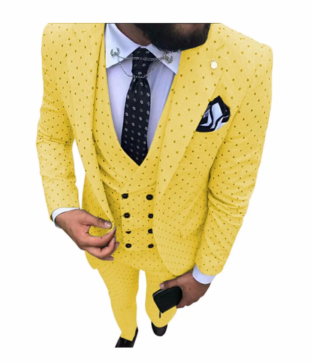 Mens suits Wave point Three Pieces Men Dress Suits Casual Commuter office business suits For Wedding(Blazer+Vest+Pants)