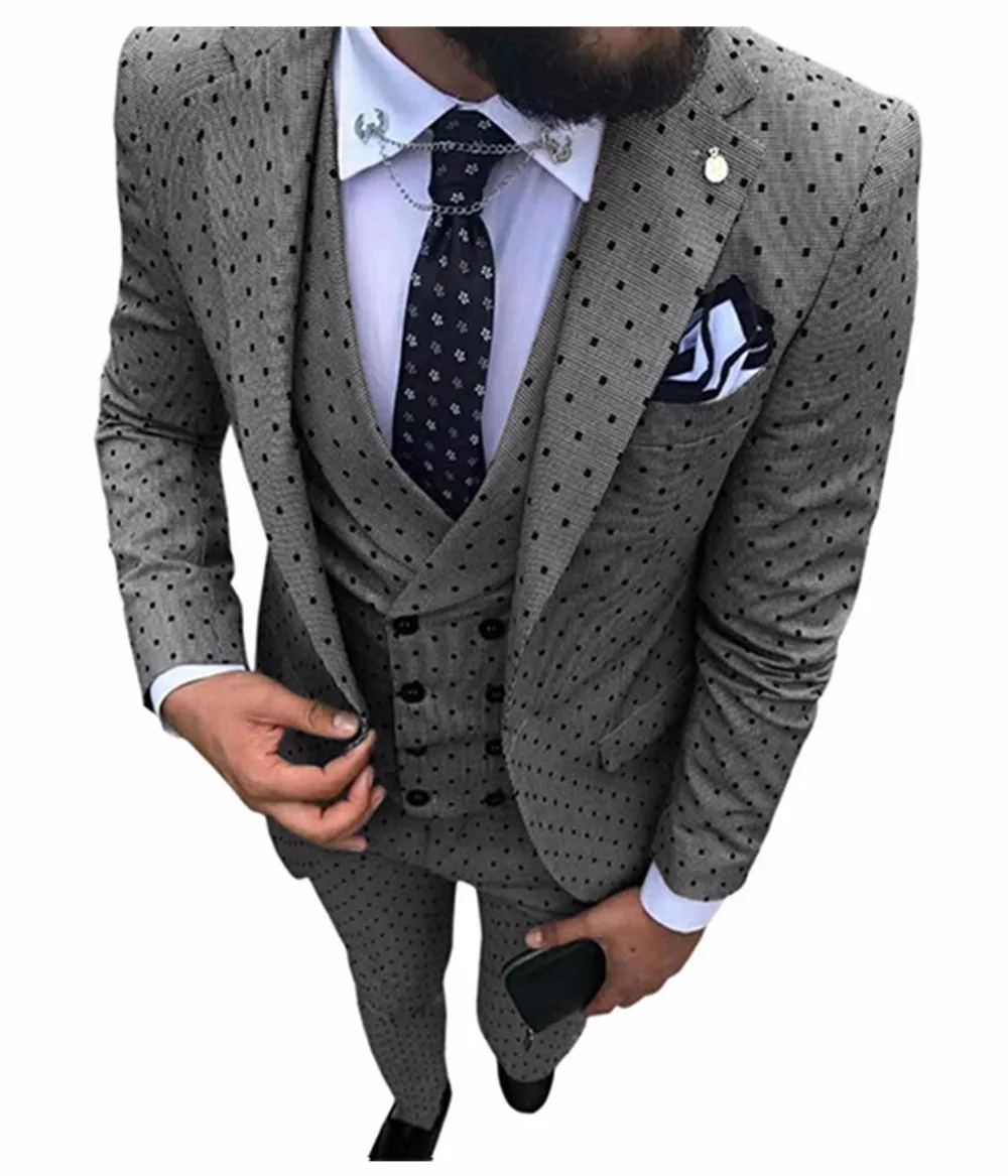 Mens suits Wave point Three Pieces Men Dress Suits Casual Commuter office business suits For Wedding(Blazer+Vest+Pants)